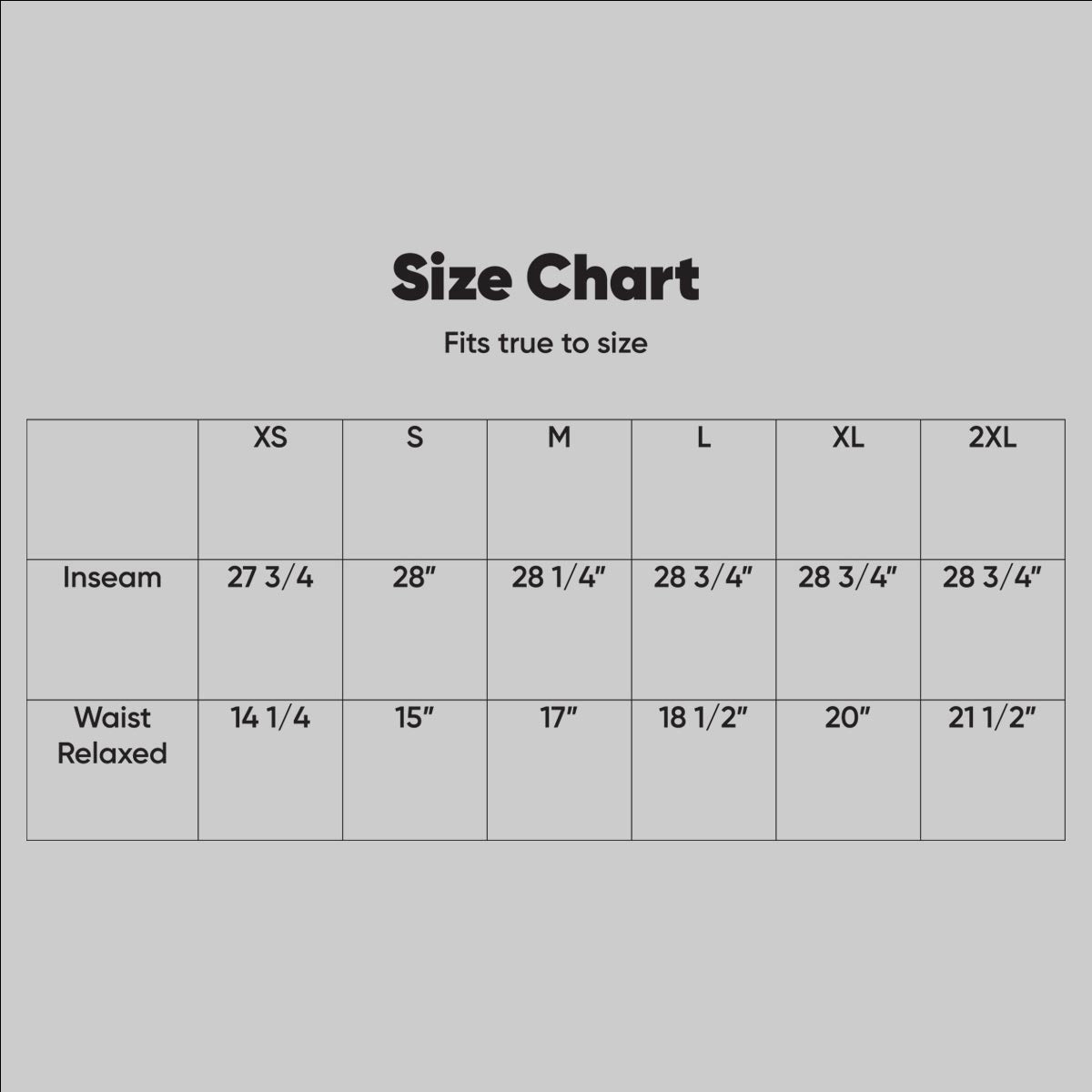 Jogger sizing chart